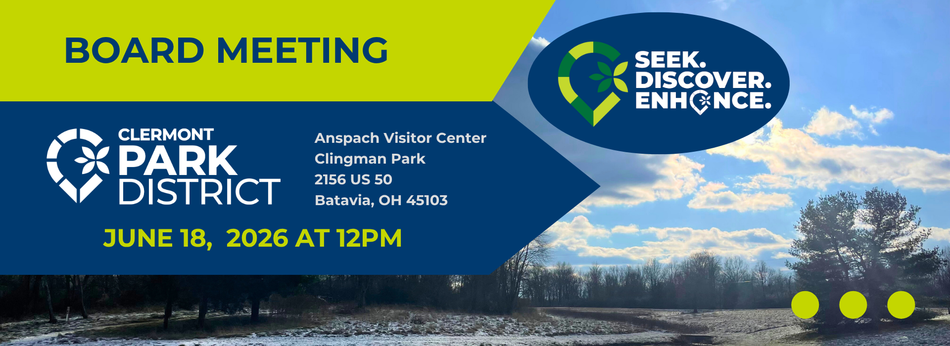 The next park board meeting will be on June 18, 2026 from 12-1pm